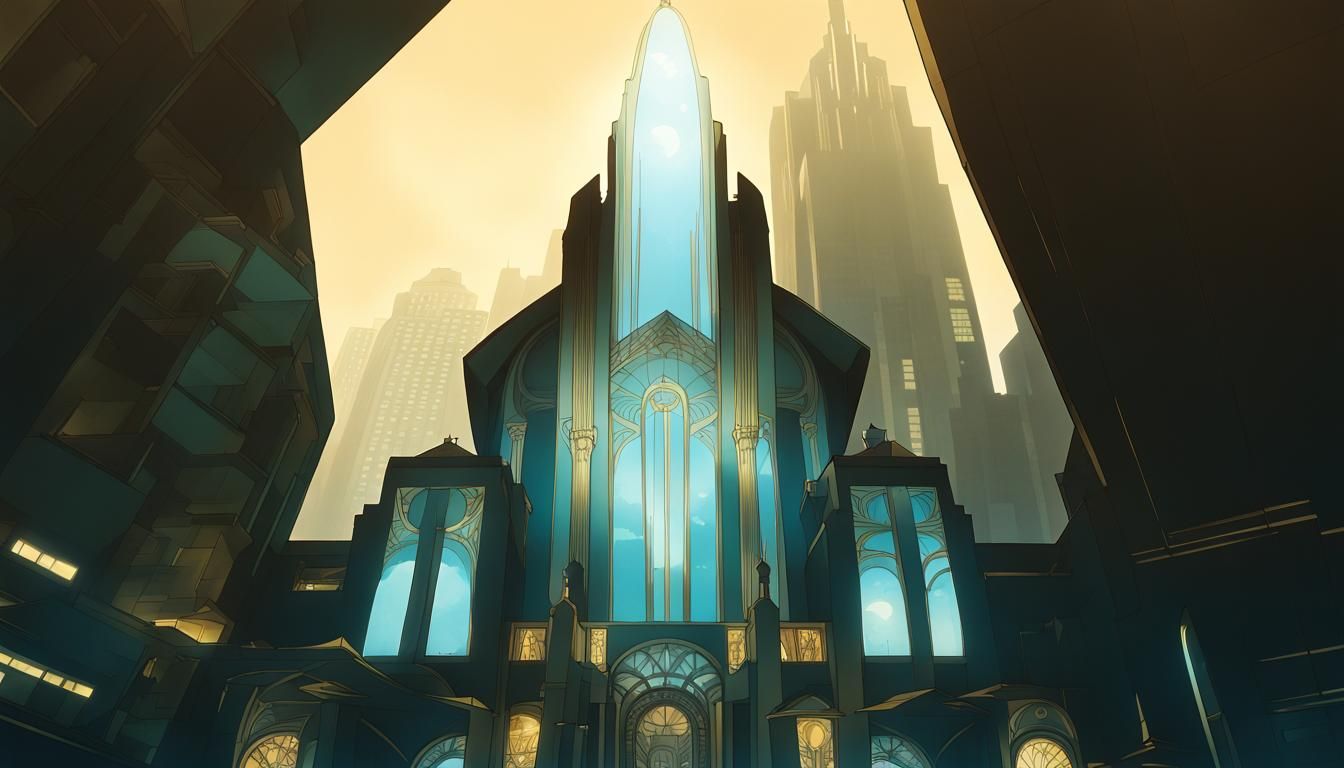 Art Deco Cityscape with Golden Skyscrapers