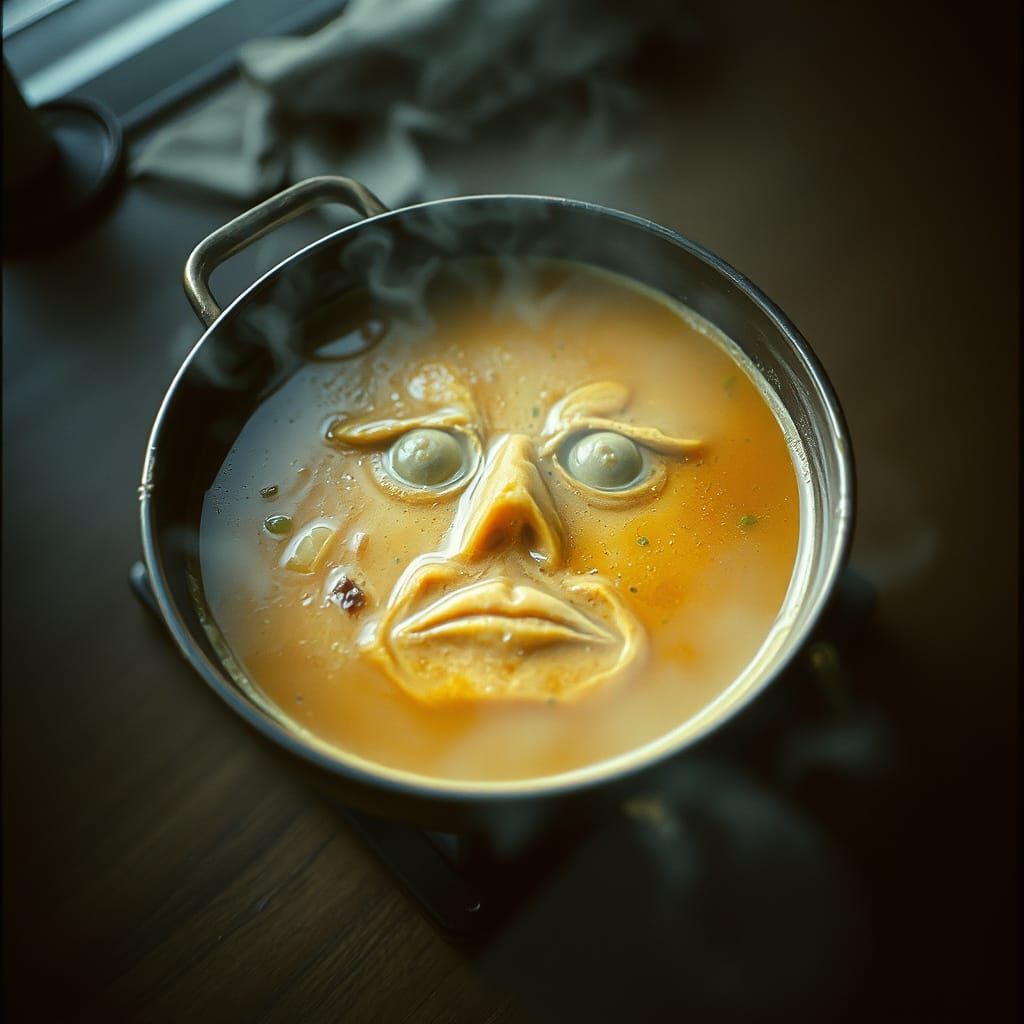 Pareidolia Soup Bowl Face in Cinematic Film Still
