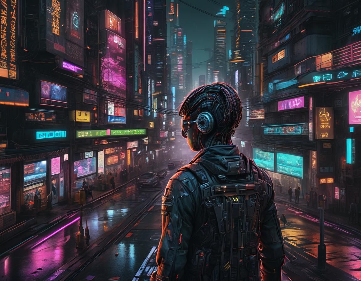Cyberpunk Humanoid Digital Landscape in Vivid Colors