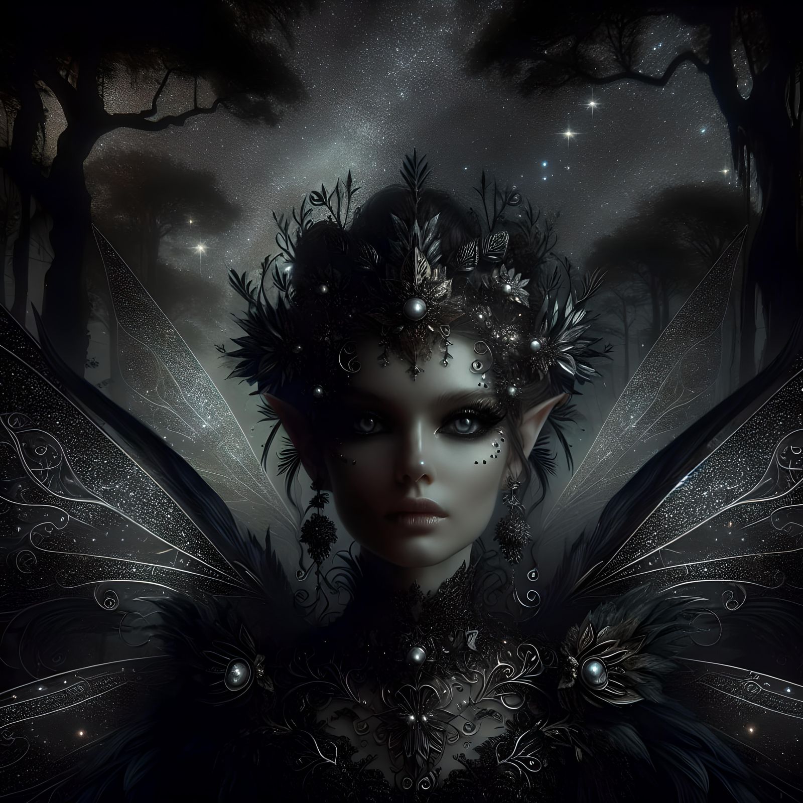 Dark Fantasy fairy in a dark fairy forest