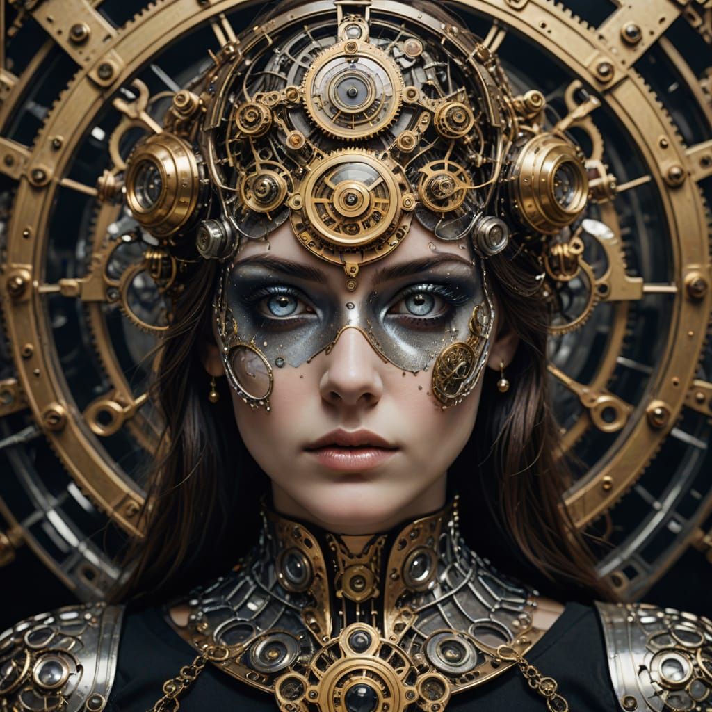 Mechanical Angel Portrait in Vintage-Modern Hybrid Style