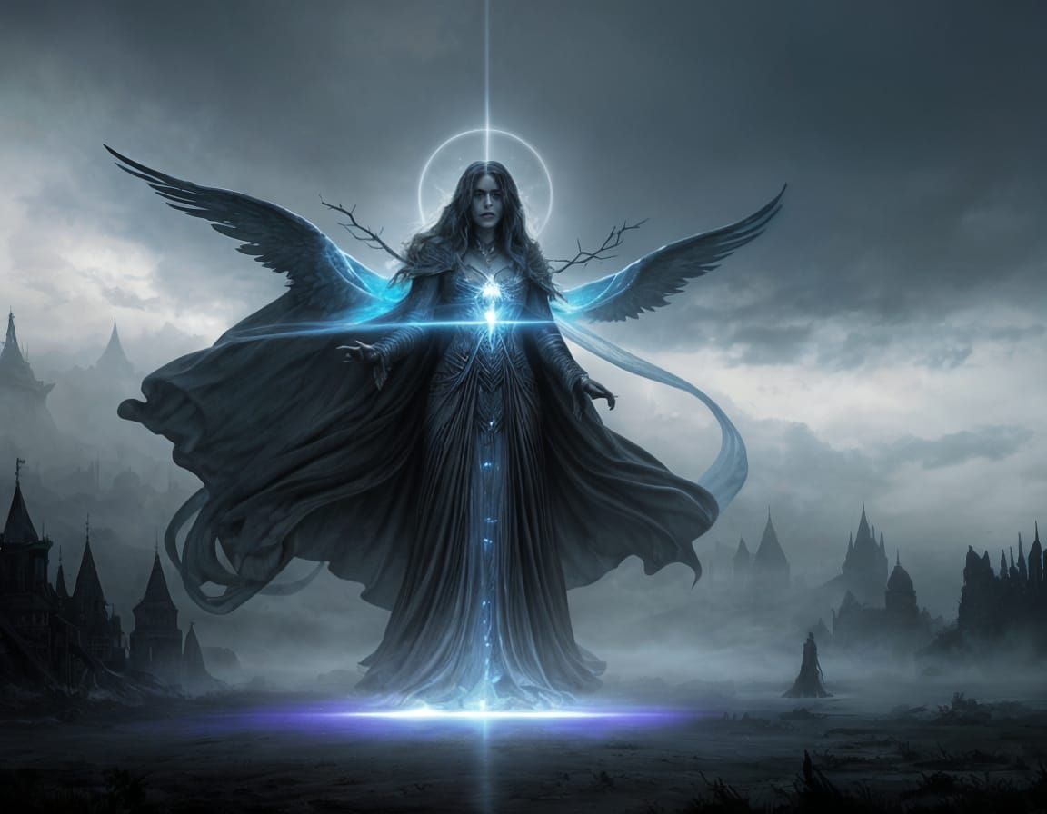 Ethereal White Witch Surrounded by Heavenly Light