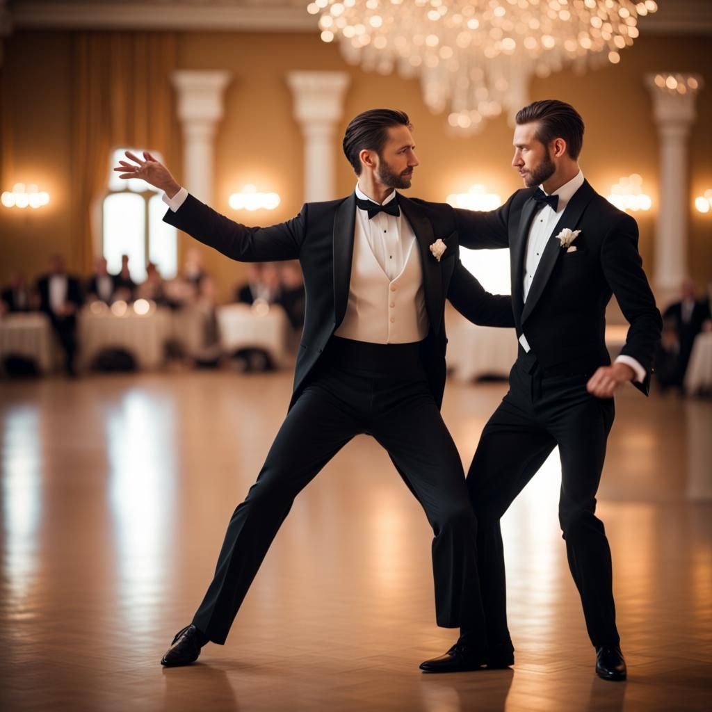 Two Handsome Men Ballroom Dancing in Tuxedos