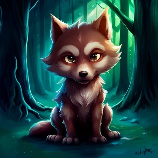 Adorable Chibi Werewolf in Polychromatic Splash Art