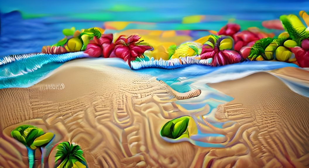 Hyperdetailed Tropical Beach Acrylic Painting in 8K