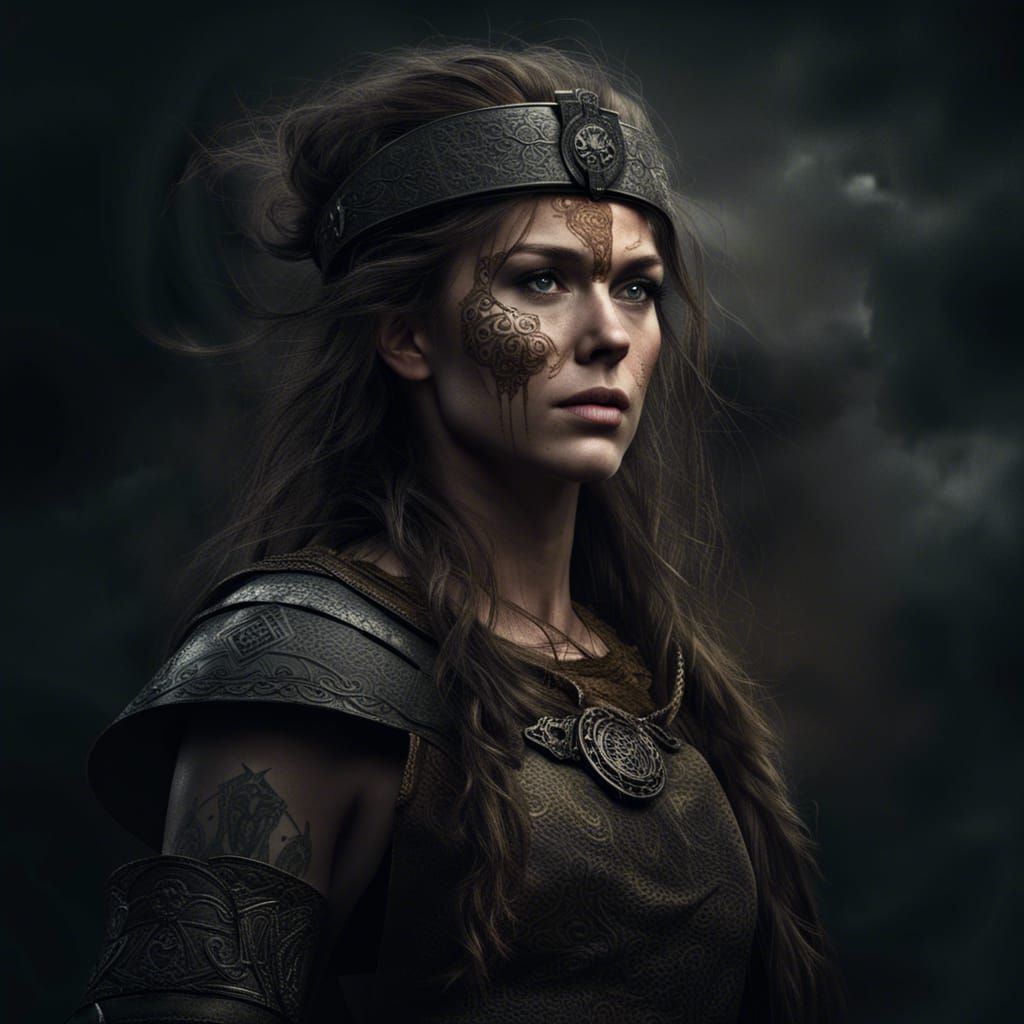 Celtic Woman Warrior Portrait in Rembrandt Style