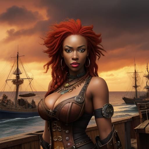 Steampunk African Girl with Magic Roses