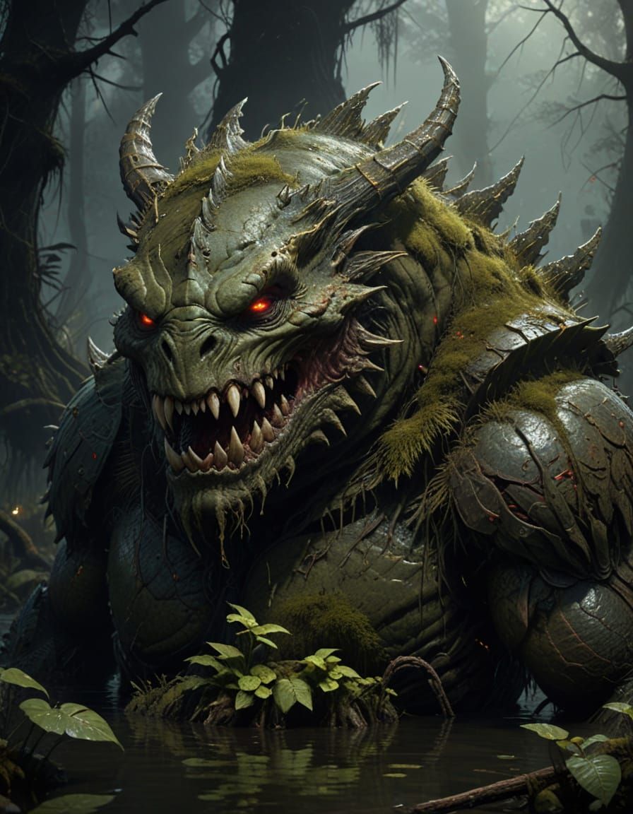 Dark Fantasy Creature in a Mysterious Swamp