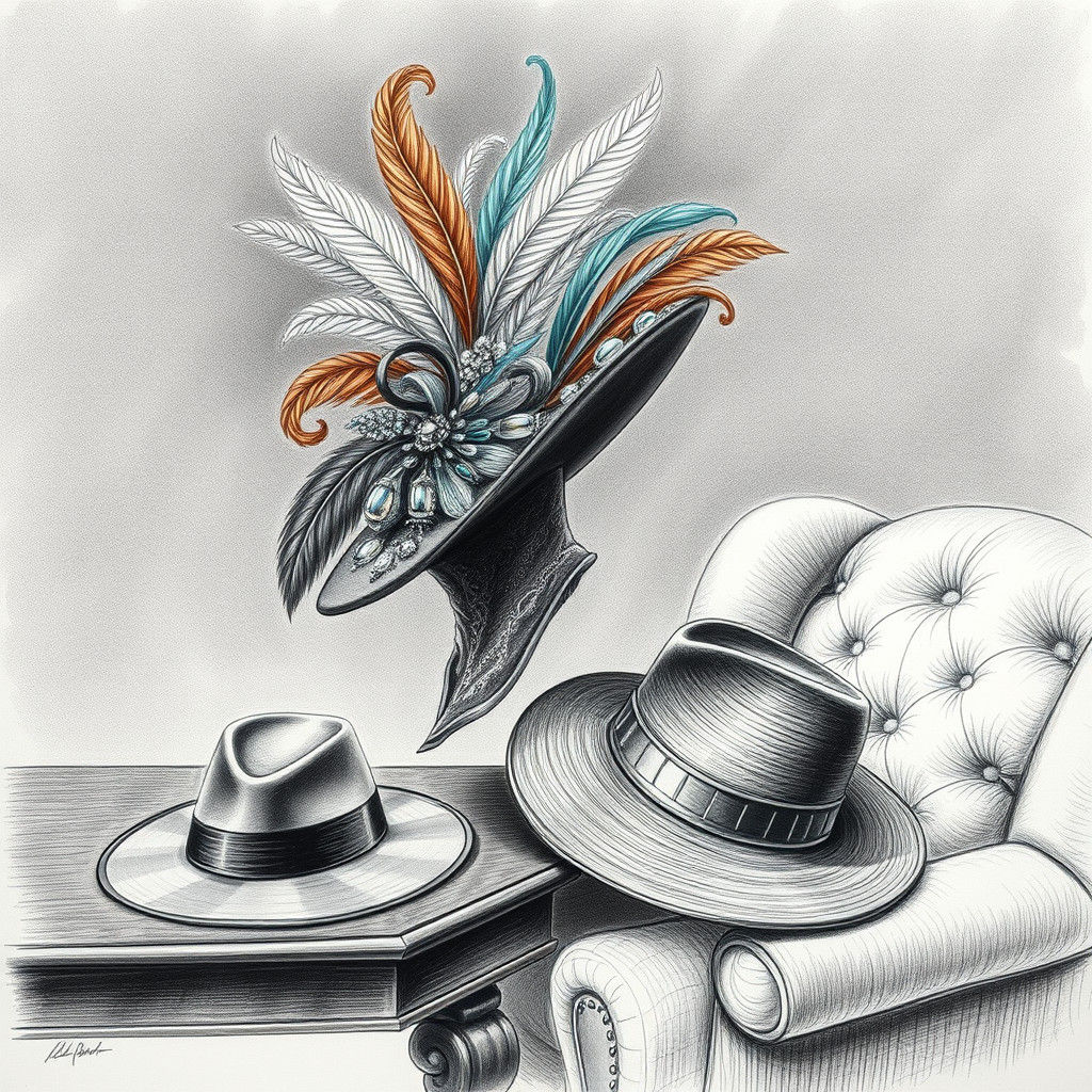 Ornate Feathered Hat in Hyperdetailed Charcoal