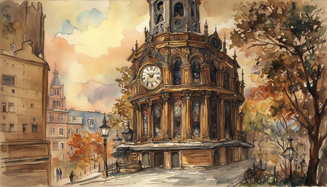 Allen Bradley Clock Tower: Dark Academia Watercolor