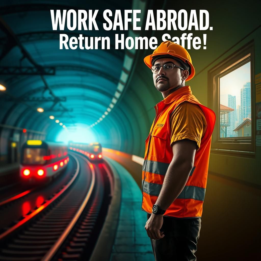 MRT Tunnel Workplace Safety Banner in Concept Art Style