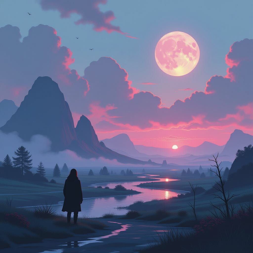 Eerie Dreamlike Scene in a Surreal Digital Style