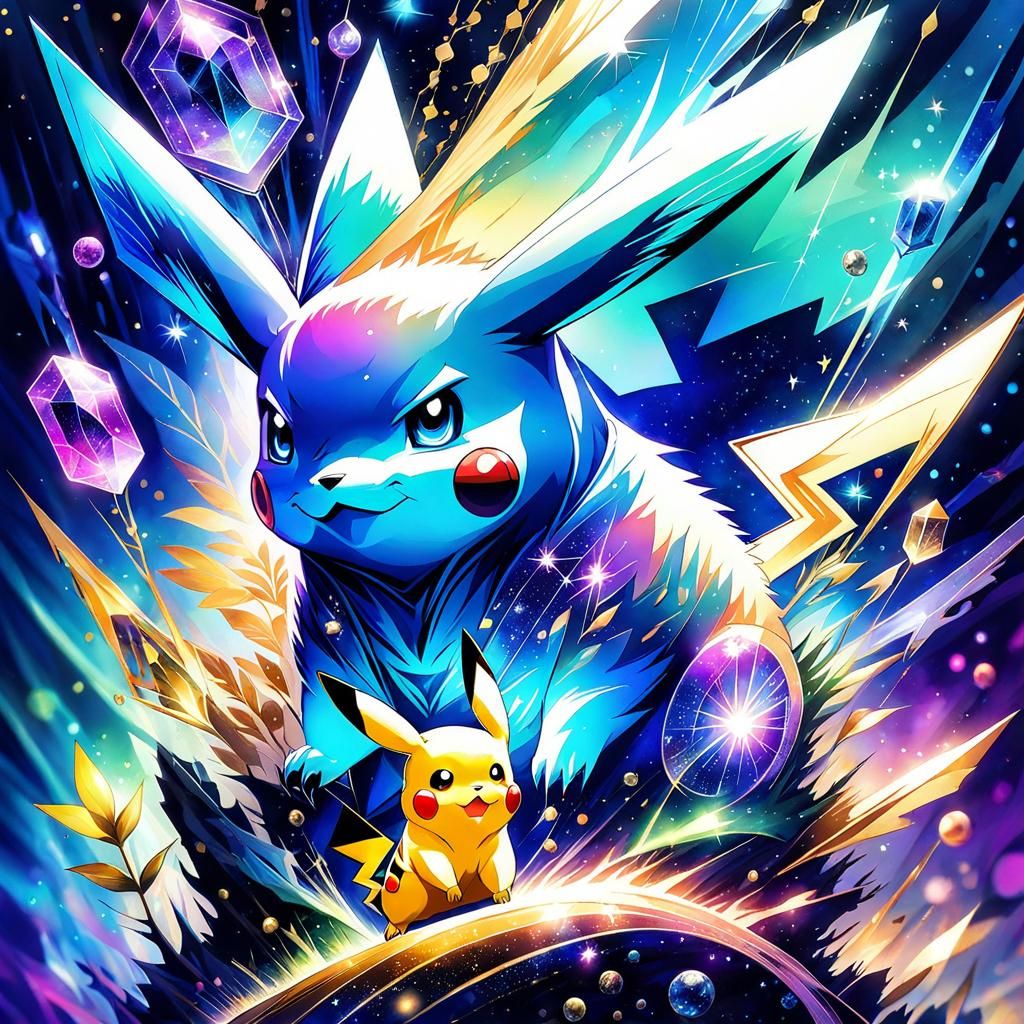 Sparkling Pikachu in Surreal Fantasy Watercolor