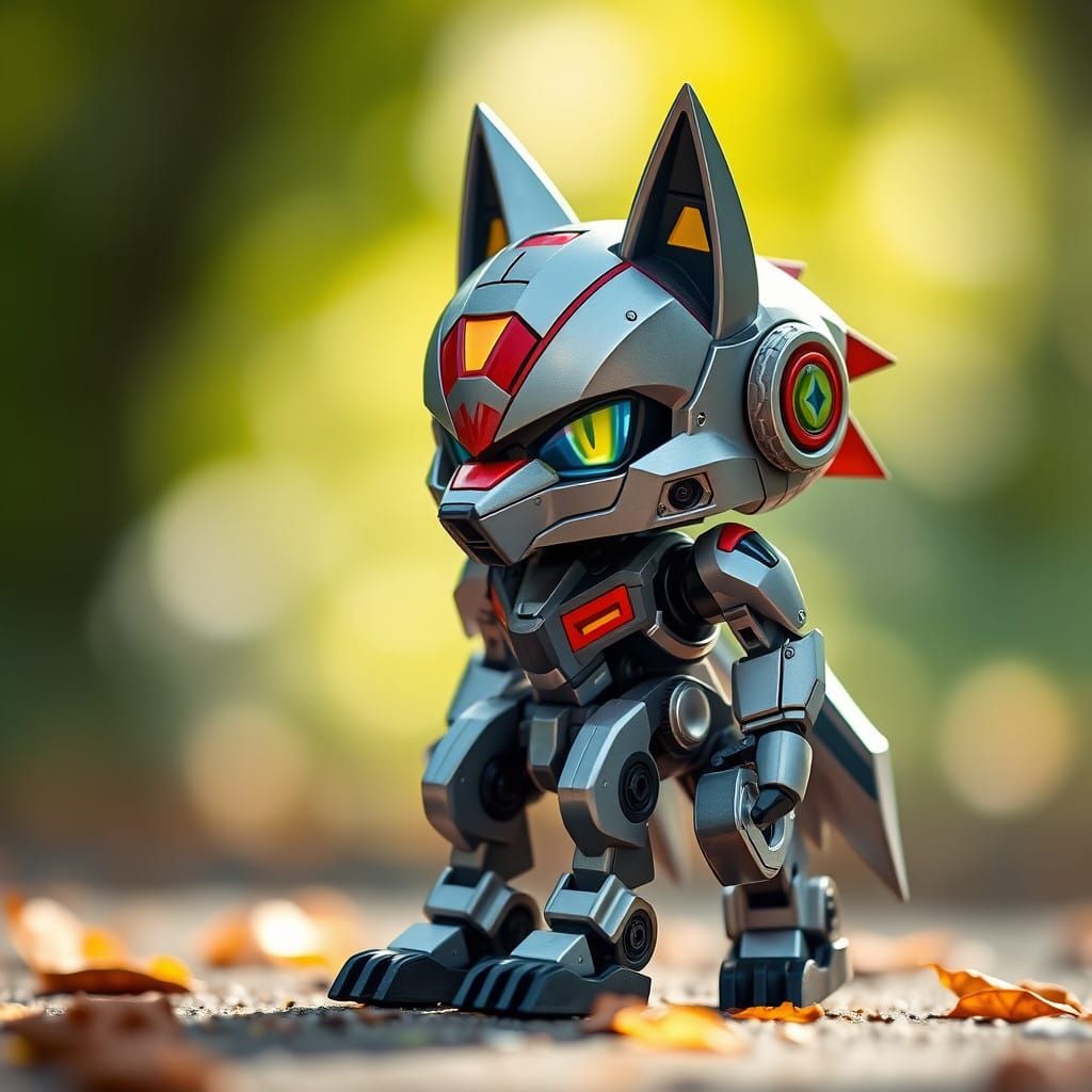 Mecha Chibi Wolf Robotic Form in Bokeh Focus