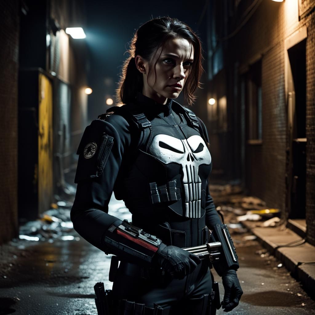 Female Punisher in Gritty Cinematic Style