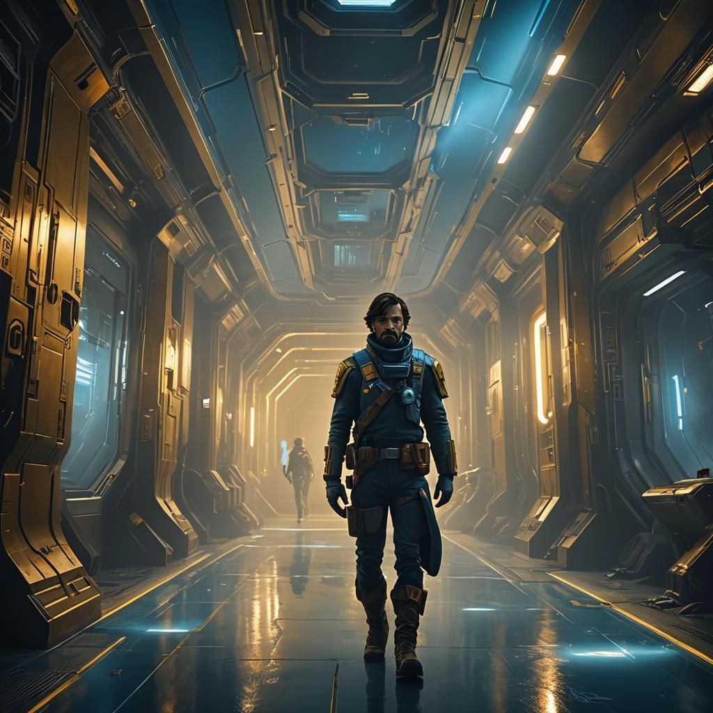 Cassian Andor in Luxurious Spaceship Corridor