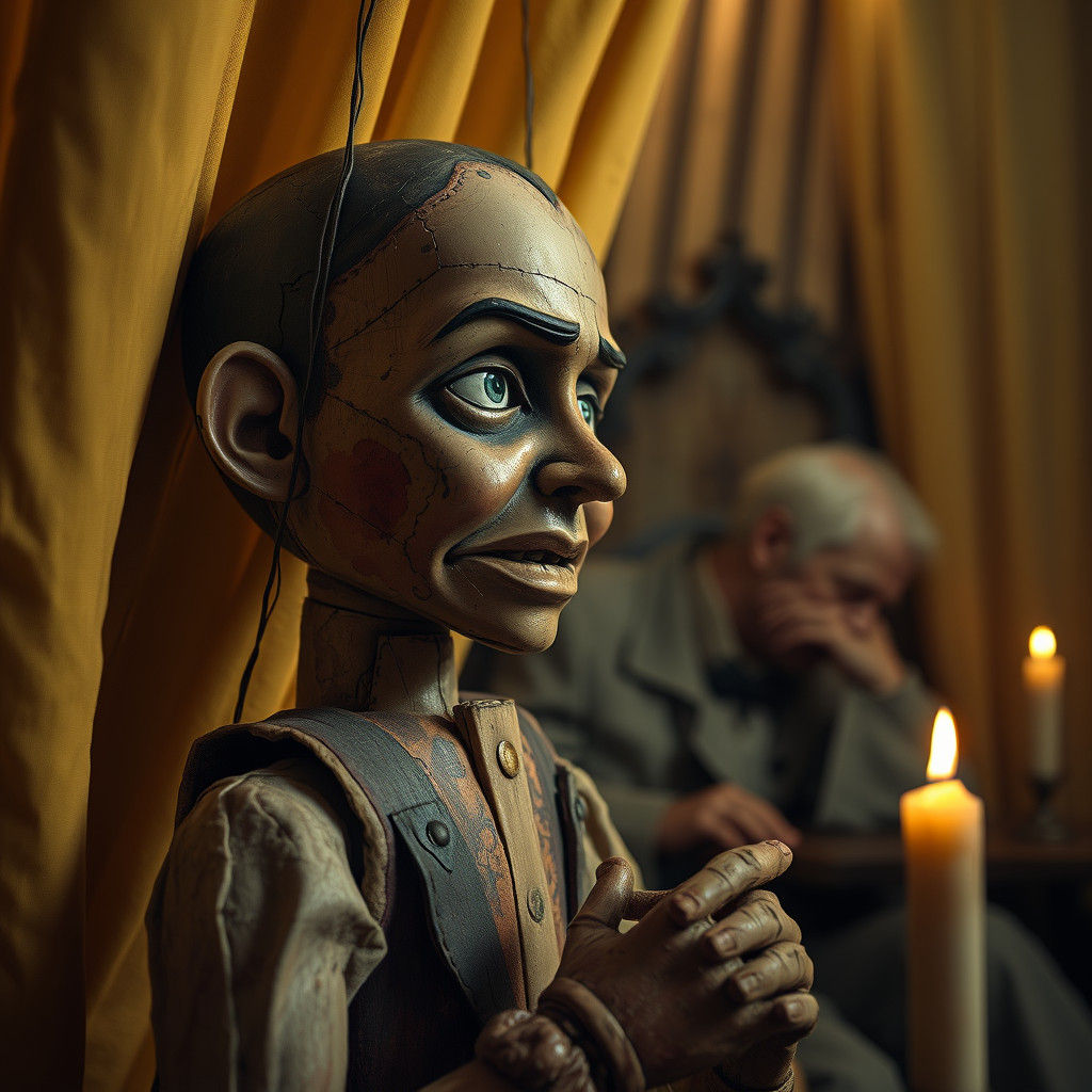 Eerie Ventriloquist Doll in Candlelight