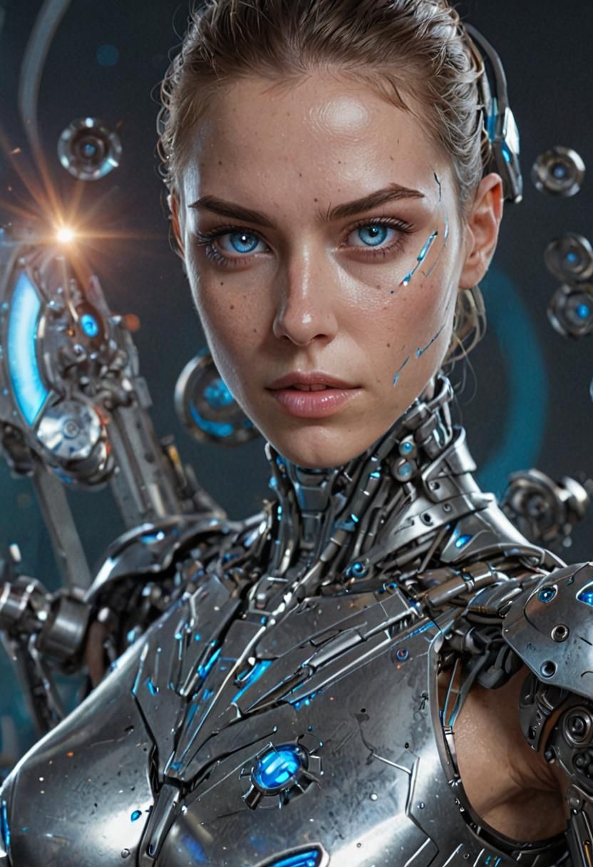 Futuristic Cyborg Emitting Laser Beam: Hyperrealistic Concep...