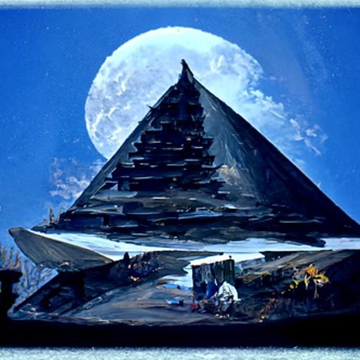 Moon Pyramid in Oil Painting Style