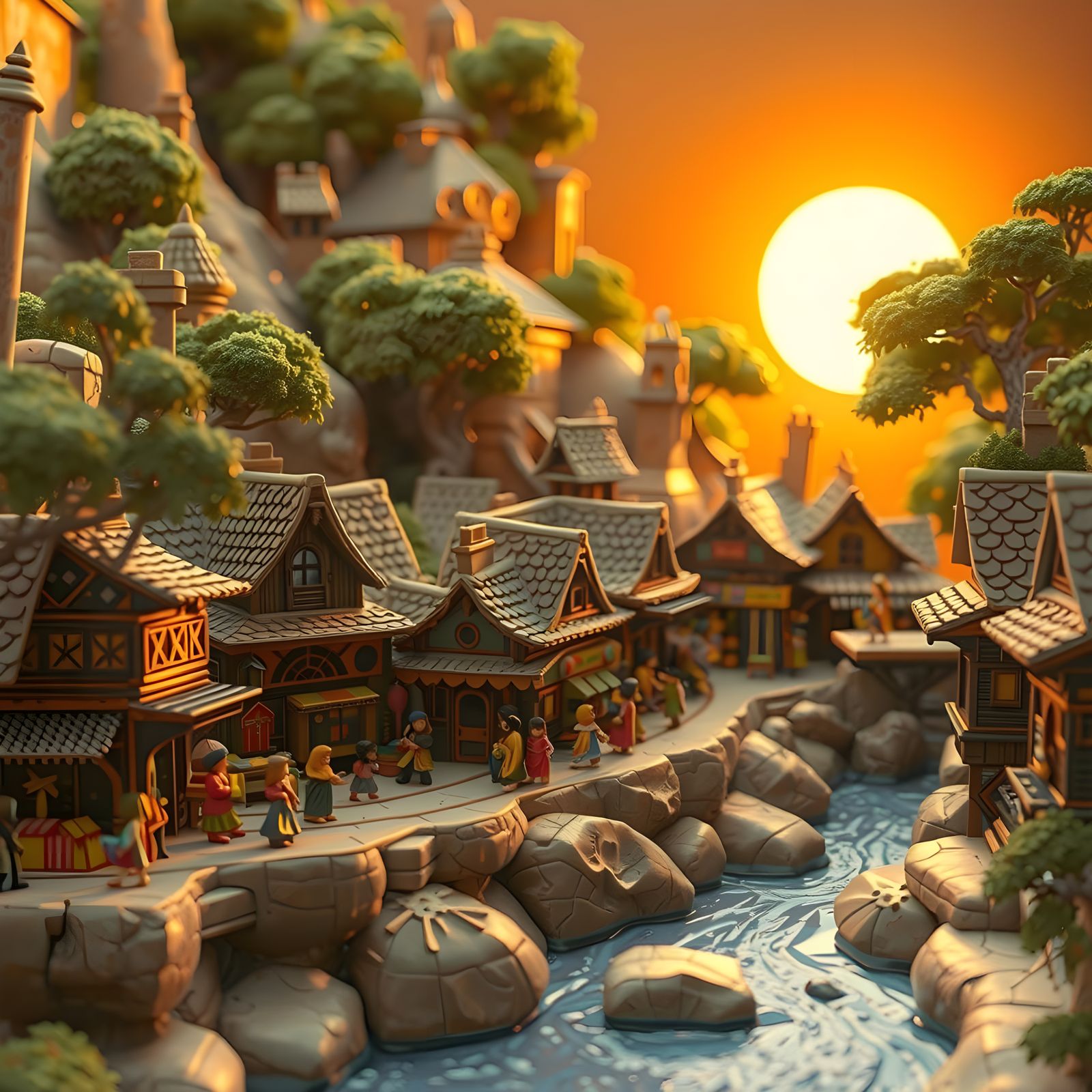 Whimsical Clay Village in Fantasy Realism Style