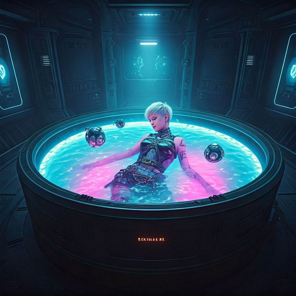 Futuristic Spa Scene in Cyberpunk Style