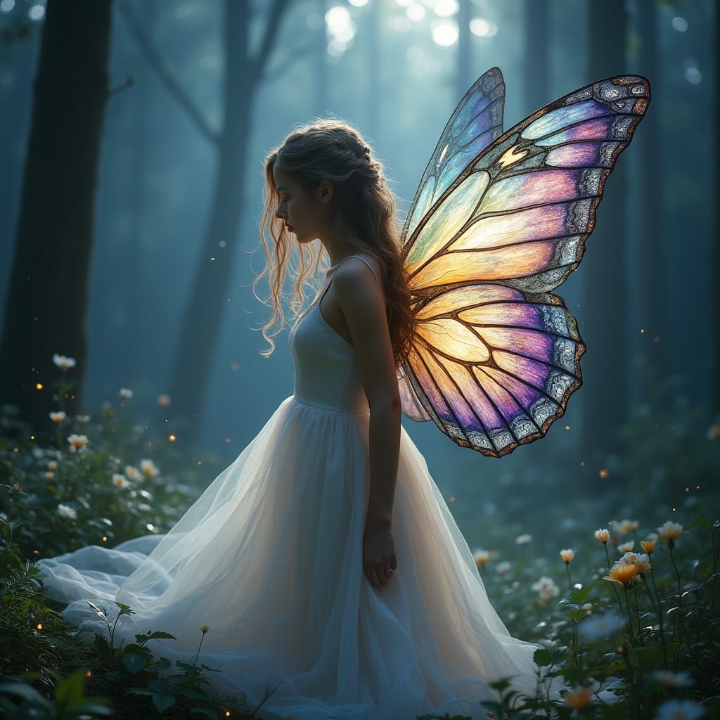 Mystical Twilight Butterfly Goddess in Iridescent Splendor