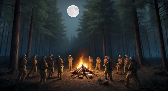 Boy Scouts Chanting Under Full Moon