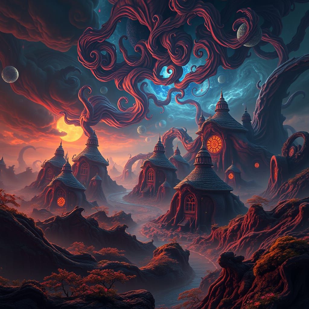 Vibrant Dreamlike Landscape in Hyper-Detailed Style