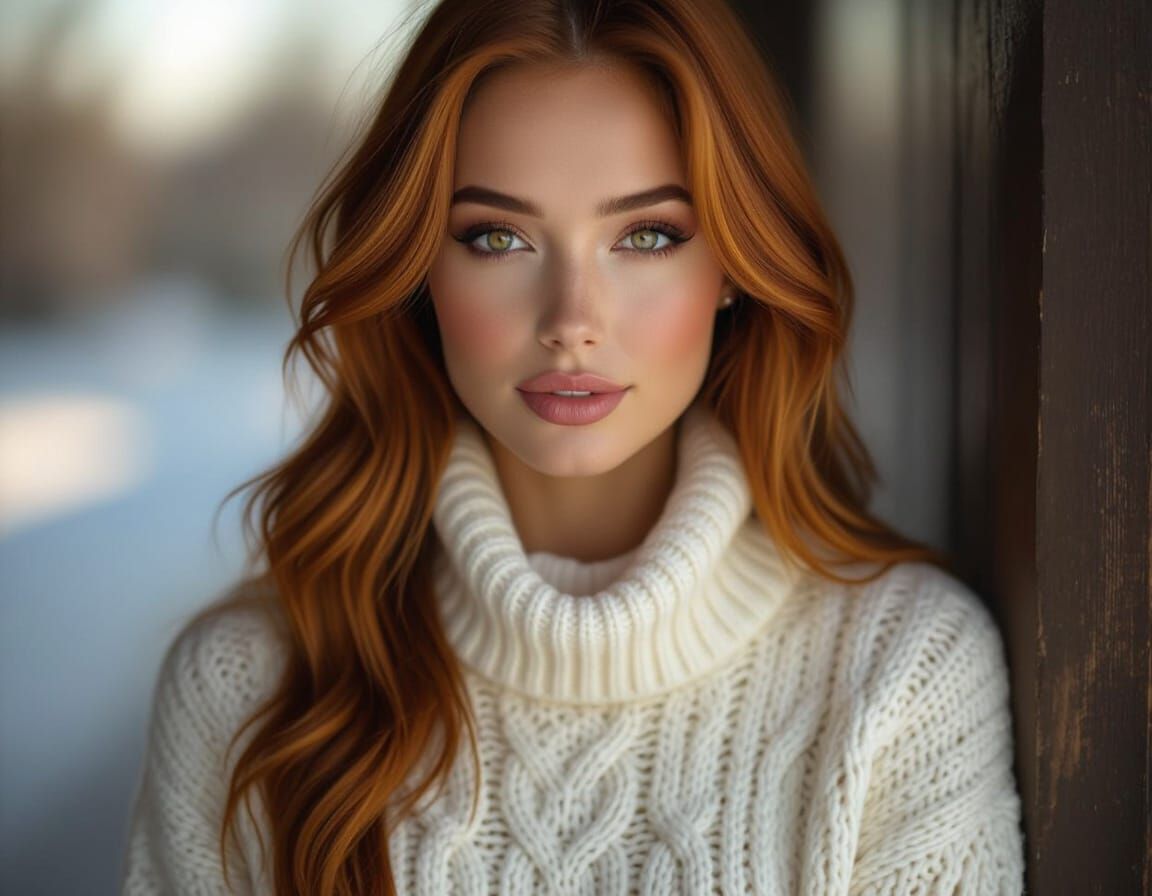 Realistic Portrait of a Young Woman with Ginger Hair