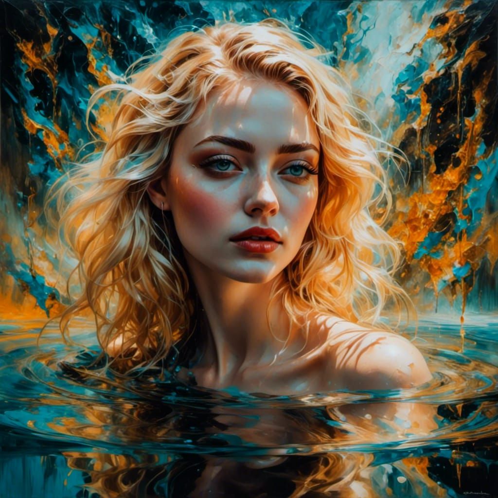 Woman in Water: Steampunk Impressionist Painting