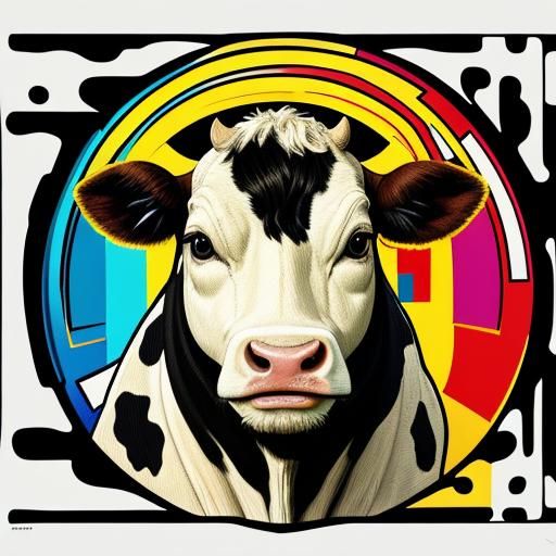 Pop Art Cow in Geometric Bauhaus Style