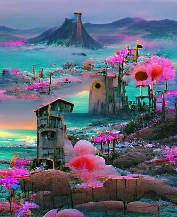 Post-Apocalyptic Fairy Tale Sunset Over Tropical Beach