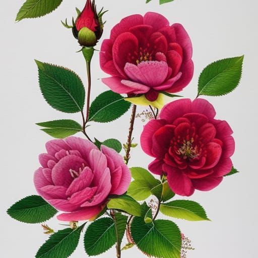 Botanical Illustration of English Wild Roses