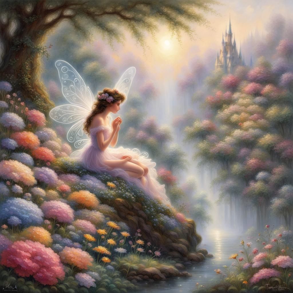 Ethereal Flower Fairy in Dreamy Landscape