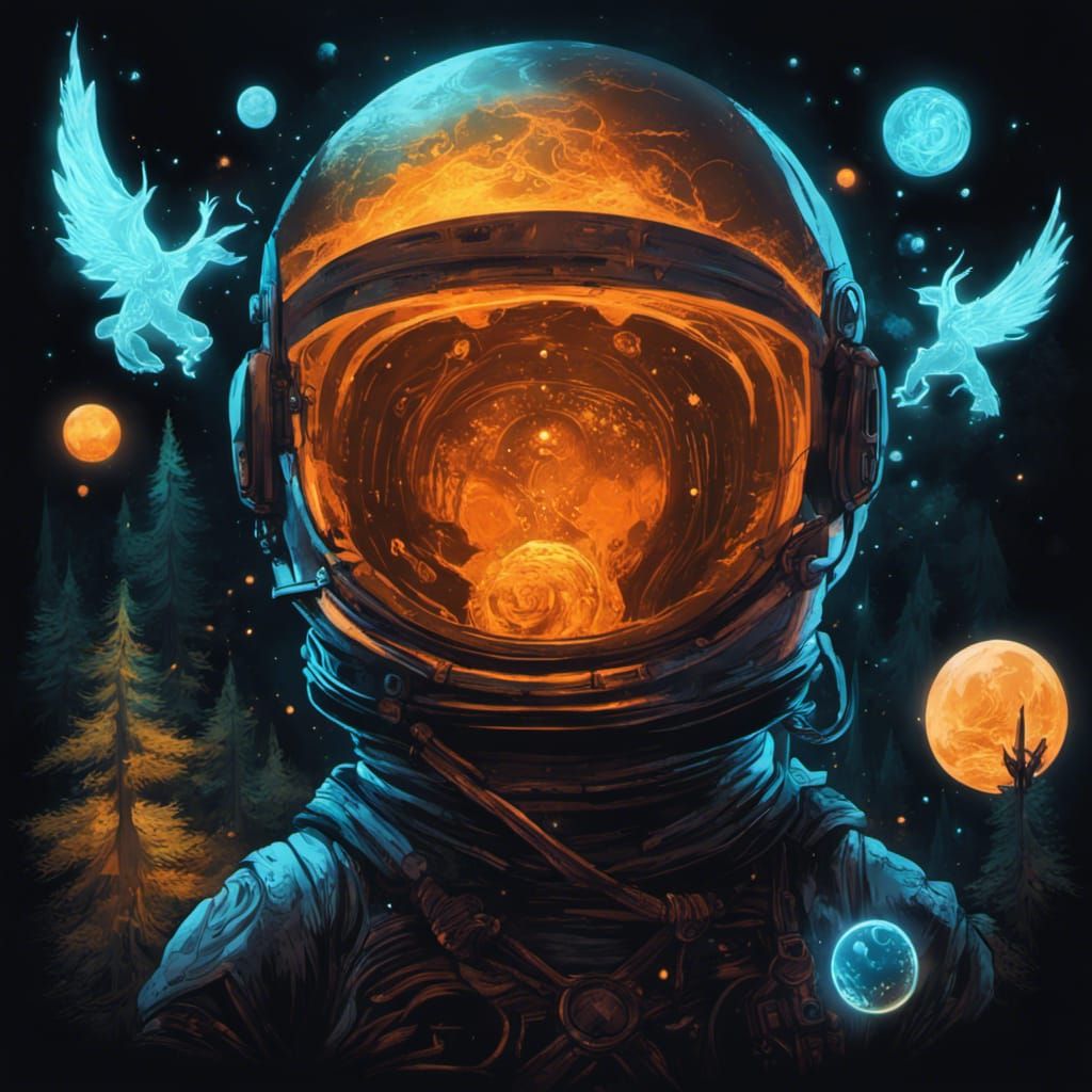 Astronaut Reflecting Planet in Glen Keane Style