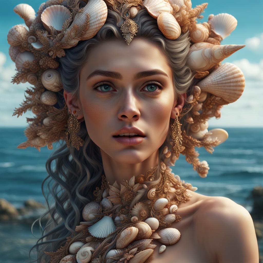 Seashell Girl: Detailed Digital Art in 8K