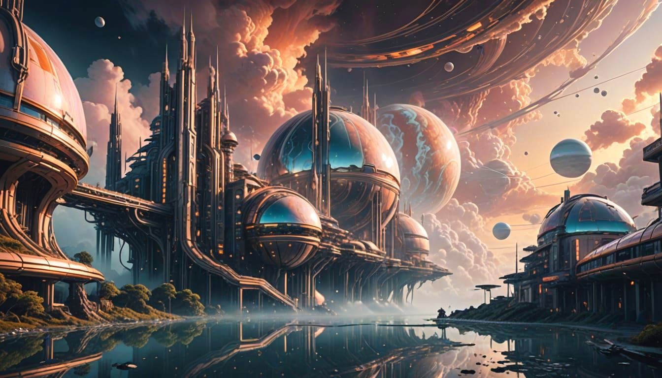 Venusian Sky Colony in Futuristic Hues