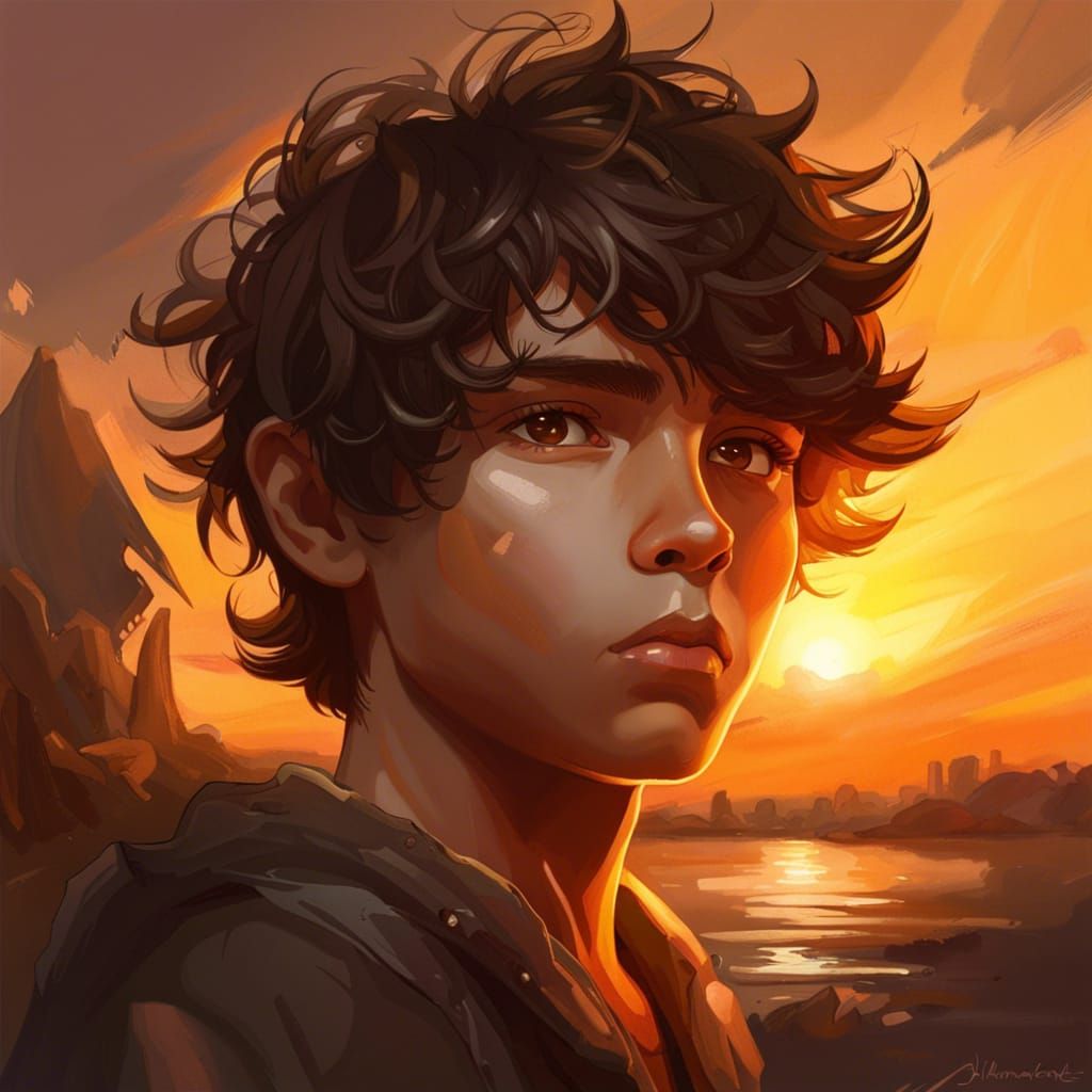 Boy with Amber Eyes Portrait in Hyperdetailed Style