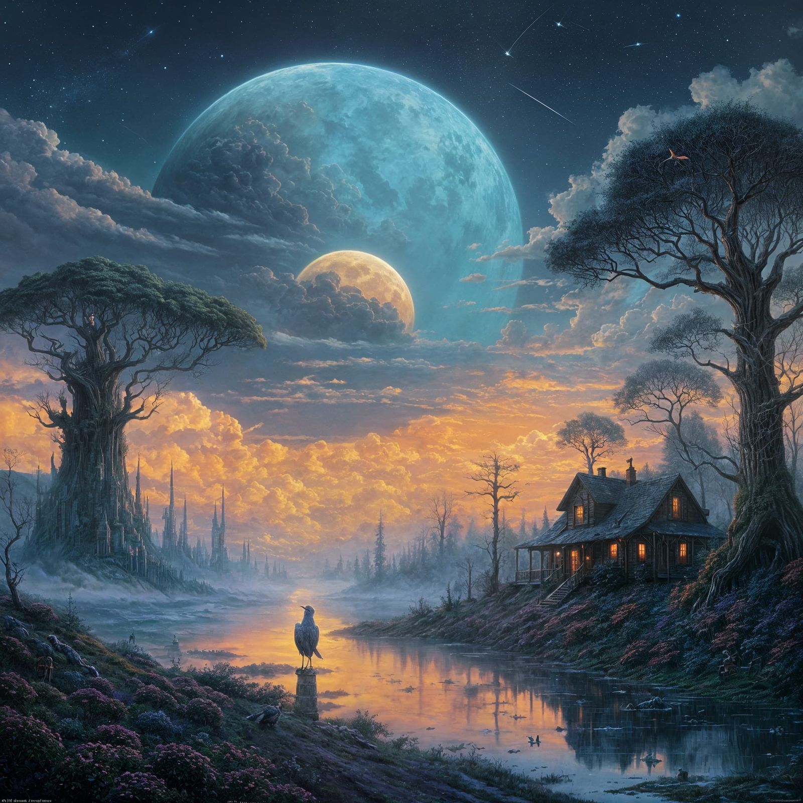 Celestial Creatures Emerge from Starry Skies and Clouds