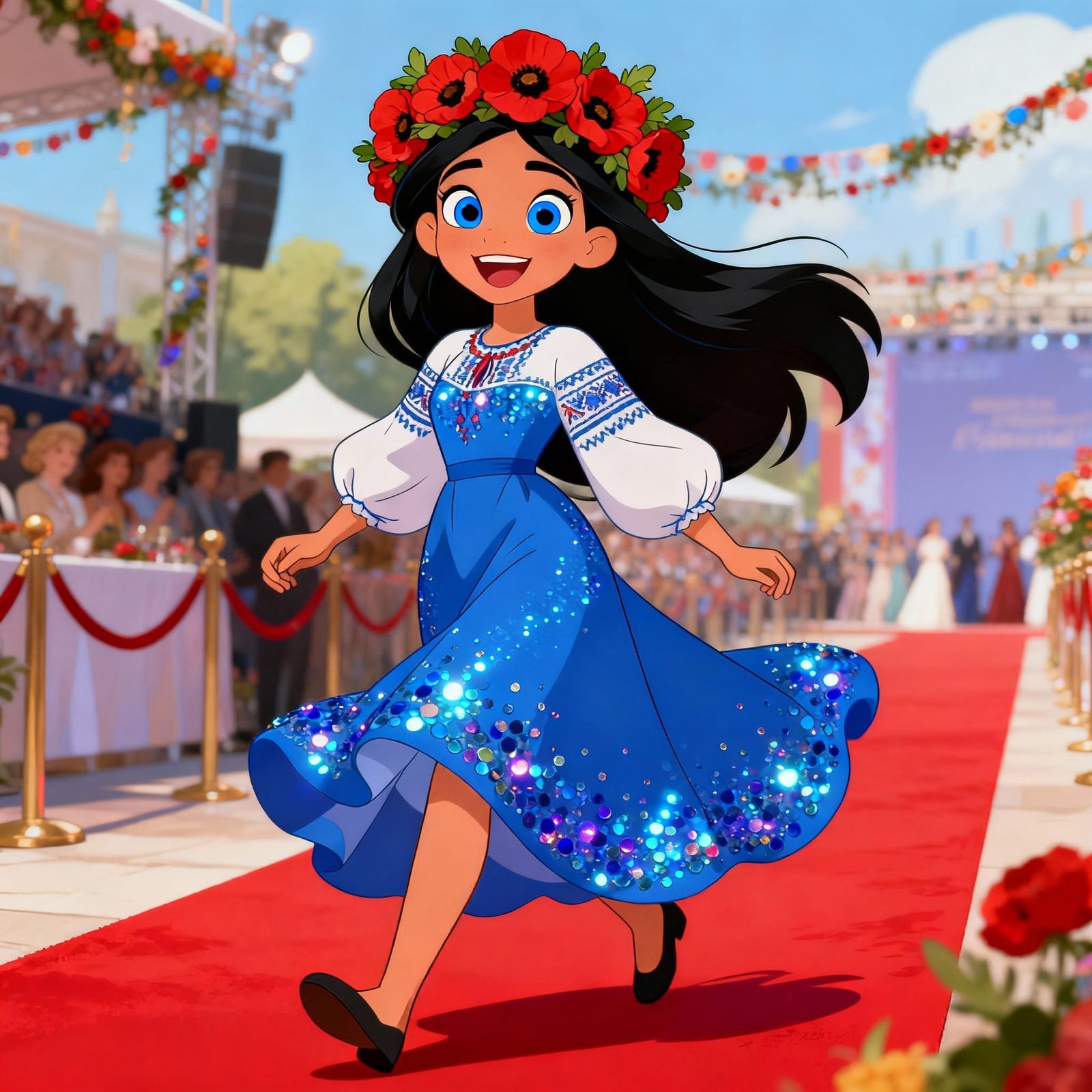 Disney Style Lady on Red Carpet with Poppy Wreath