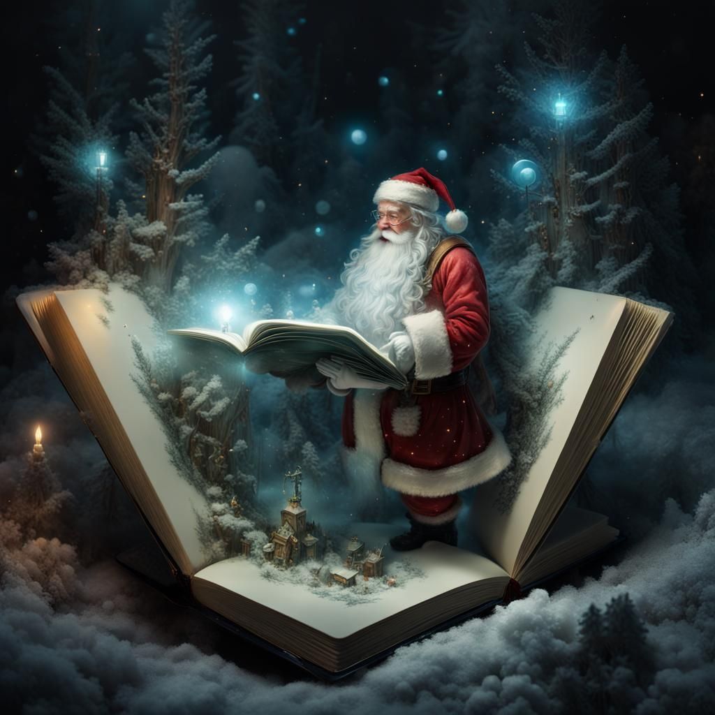 Miniature Christmas World Emerging from Book