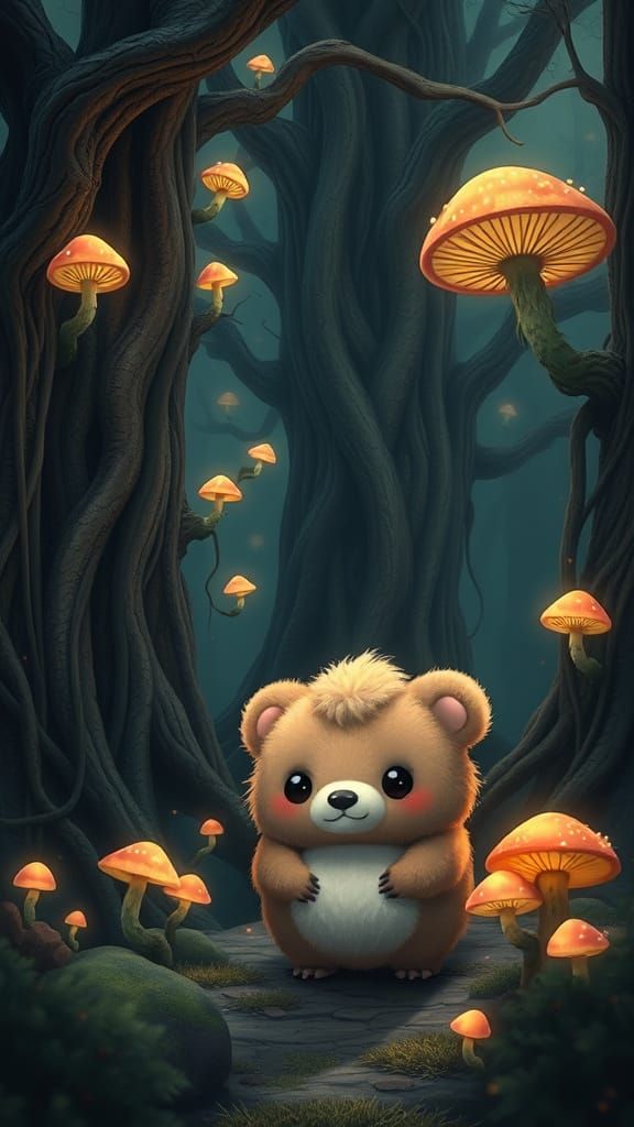 Charming Furry Creature Surrounded by Enchanted Forest