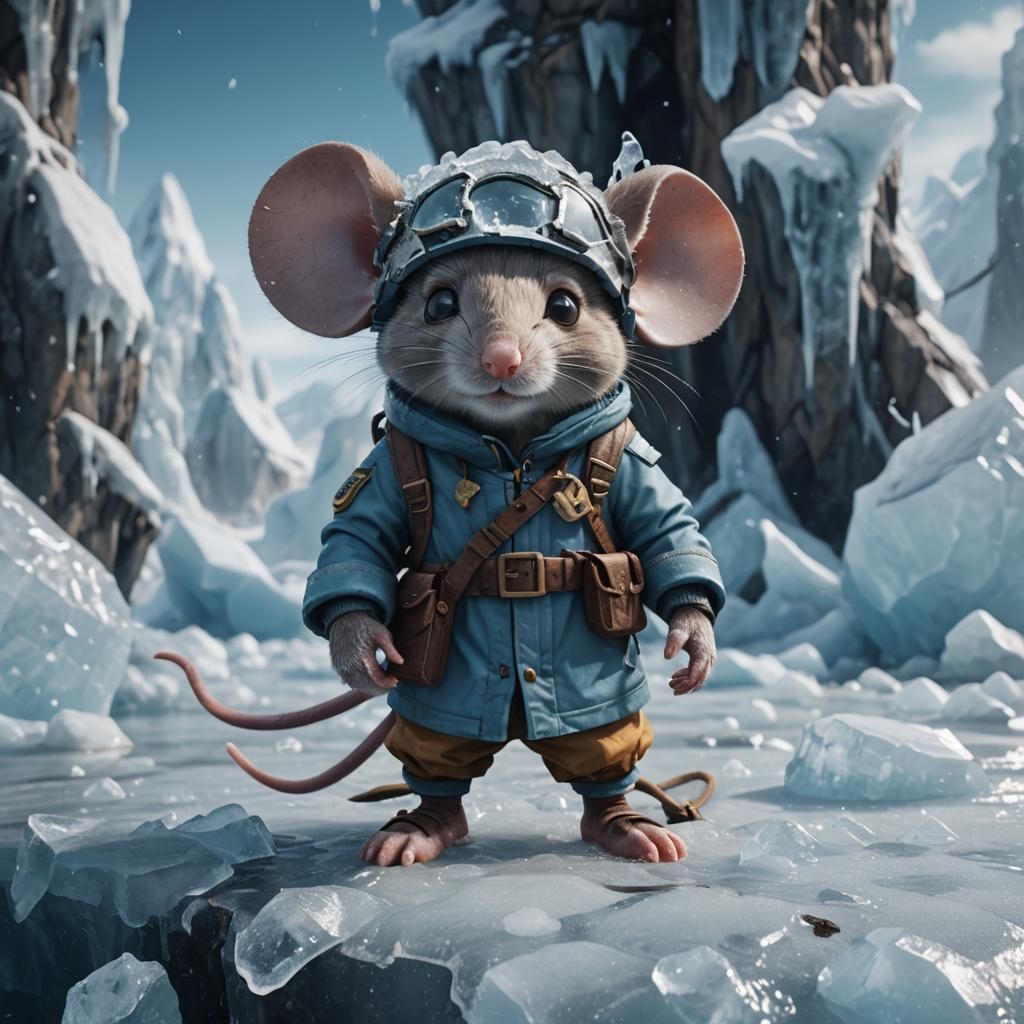 Sad Mouse Explorer in Ice: Detailed Matte Painting