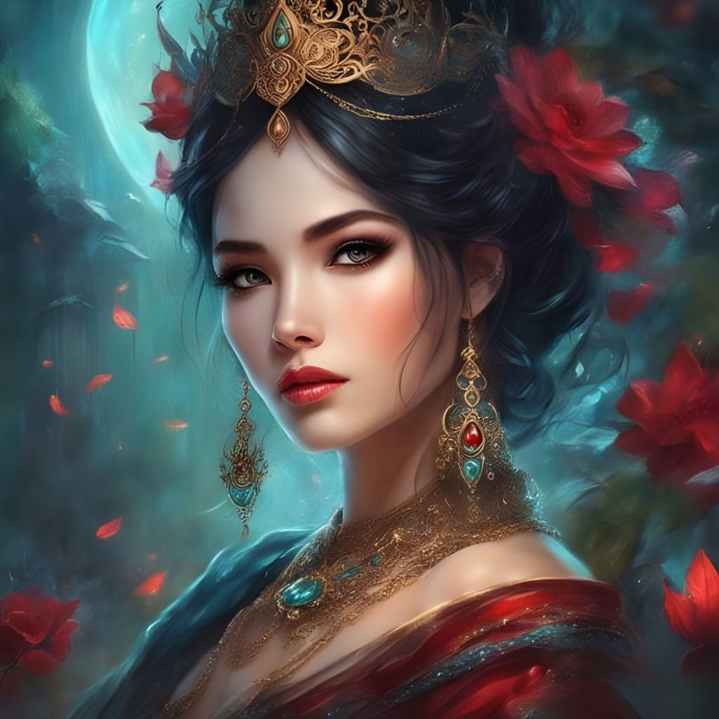 Gothic Indonesian Princess Portrait in Dark Garden