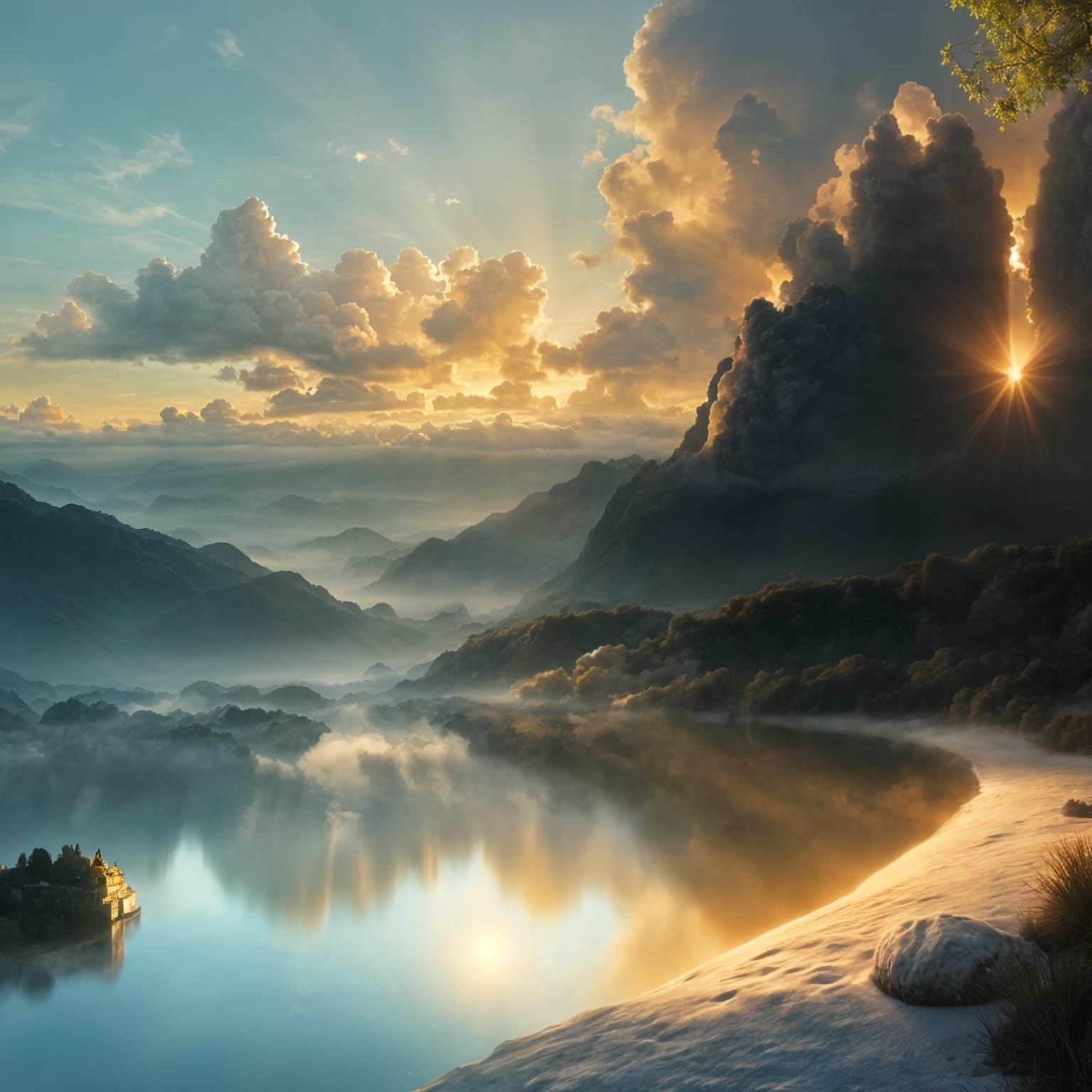 Divine Sun-Drenched Bathing Spot in Ethereal Light