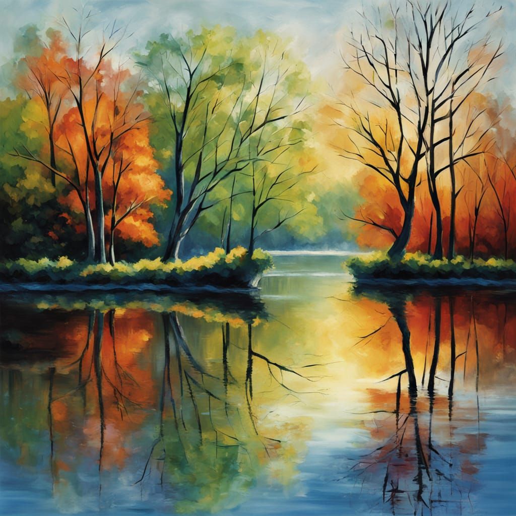 Trees by the Water's Edge in Warm Natural Light