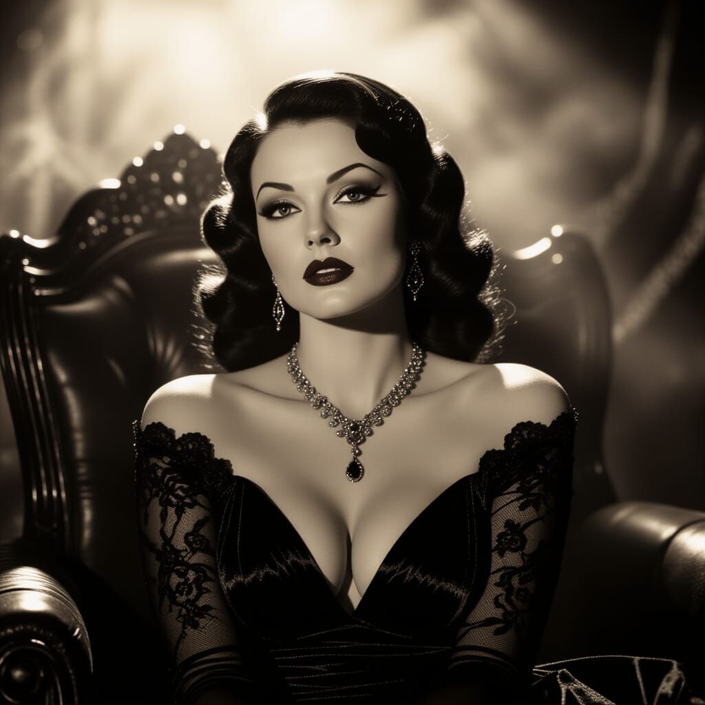 Gothic Vampire Film Star in Noir Style