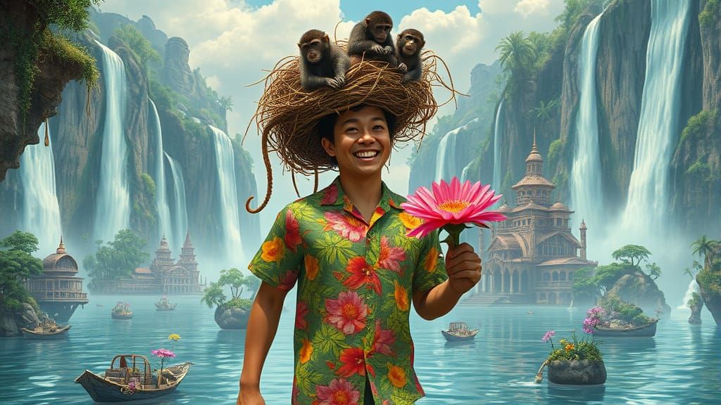 Utopian Floating City with Monkey Nest, Bosch Style