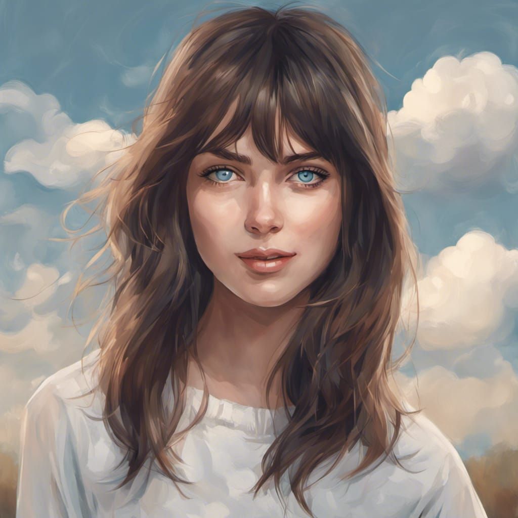 Heavenly Portrait of a Brunette Girl in Digital Art
