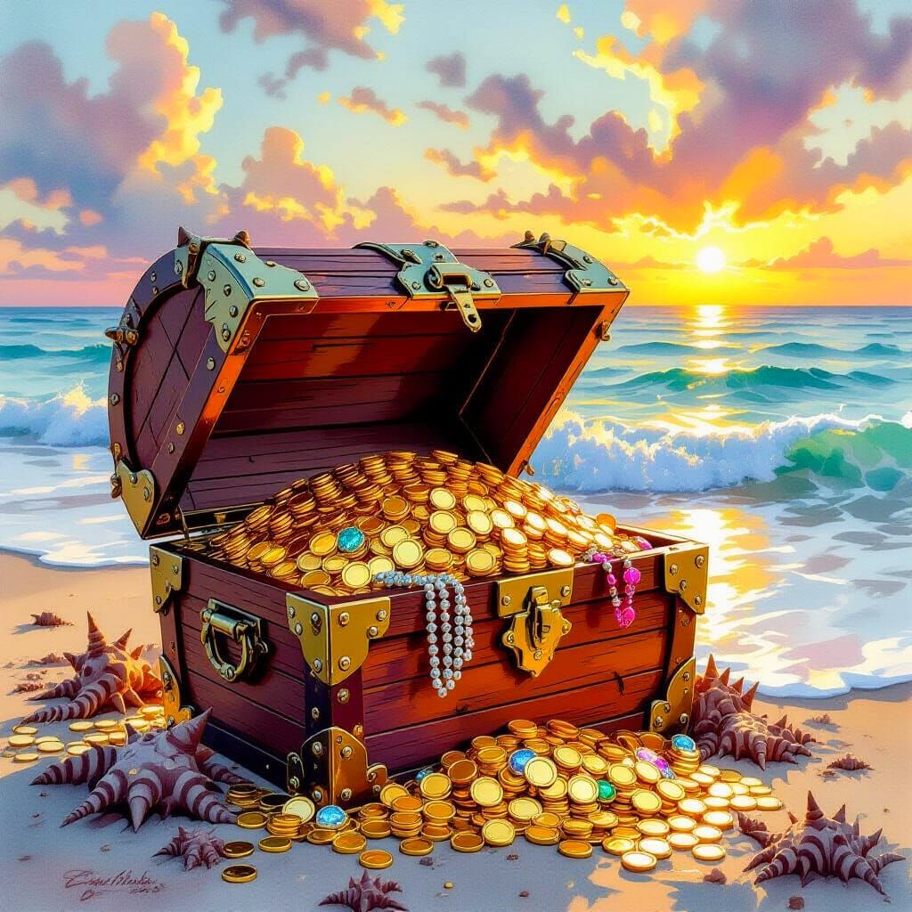 Surreal Dragon and Pirate Treasure Chest